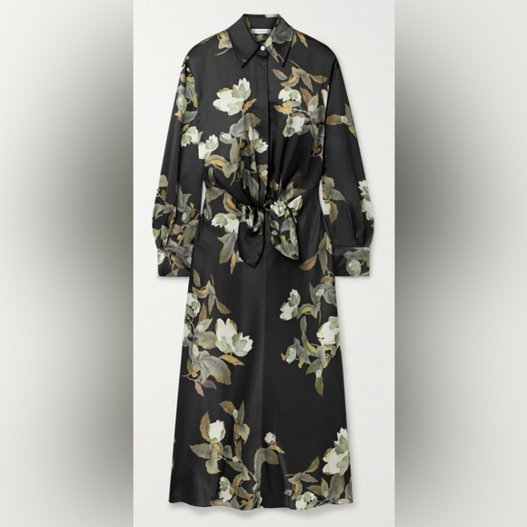 Vince lisianthus TIE - FRONT FLORAL-PRINT MIDI SHIRT DRESS SIZE LARGE brand new - Picture 2 of 8